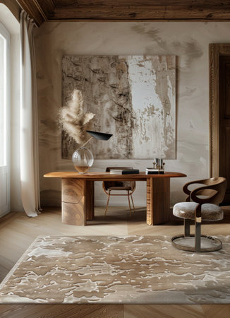 Interior of modern room with wooden walls, carpet and wooden floor. 3d renderの素材