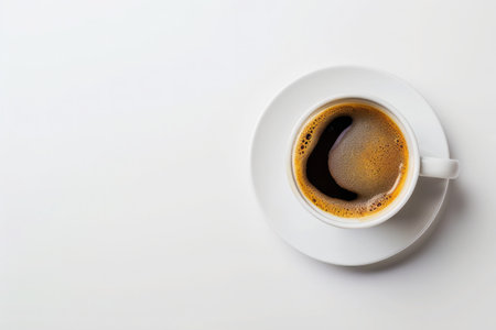 A simple, elegant coffee cup filled with black coffee, against a blank background, emphasizing minimalism and serenityの素材