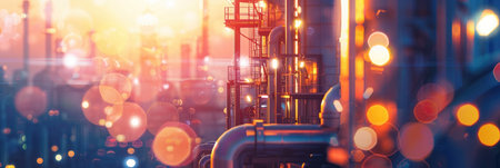 The intricate metalwork of piping and distillation columns at an oil refinery, showcasing industrial efficiency and engineeringの素材