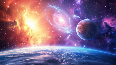Planets, stars and galaxies in outer space showing the beauty of space exploration.の素材