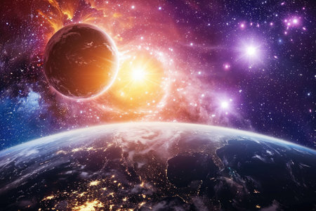 Planets, stars and galaxies in outer space showing the beauty of space exploration.の素材