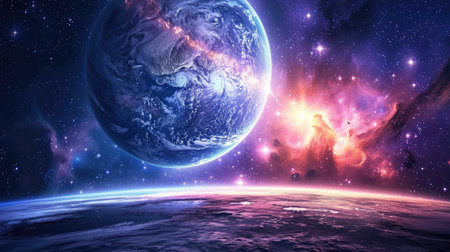 Planets, stars and galaxies in outer space showing the beauty of space exploration.の素材
