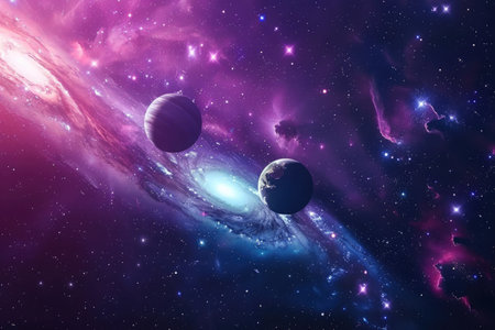 Planets, stars and galaxies in outer space showing the beauty of space exploration.の素材
