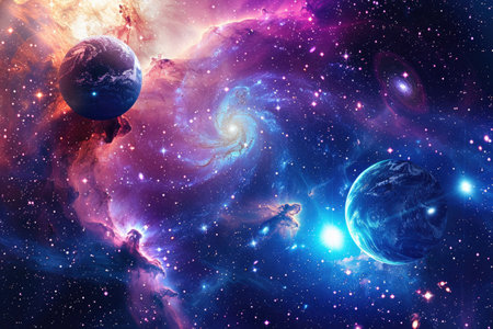 Planets, stars and galaxies in outer space showing the beauty of space exploration.の素材