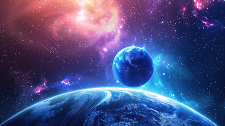 Planets, stars and galaxies in outer space showing the beauty of space exploration.の素材