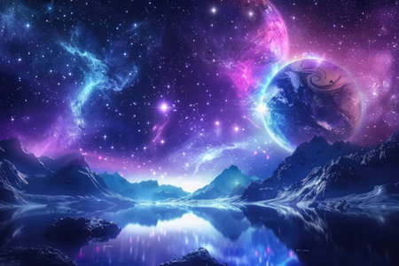 Planets, stars and galaxies in outer space showing the beauty of space exploration.の素材