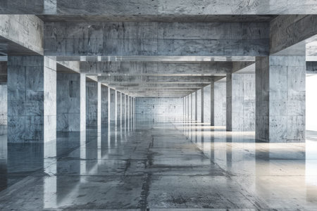 Abstract architecture background, empty concrete interior with light from windowの素材