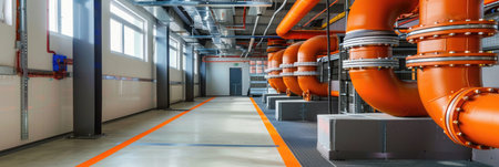 Equipment, cables and piping as found inside of a modern industrial power plantの素材