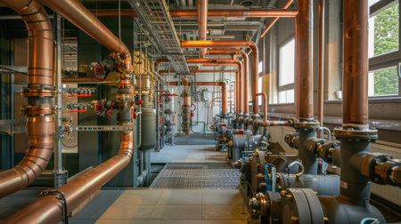 Equipment, cables and piping as found inside of a modern industrial power plantの素材