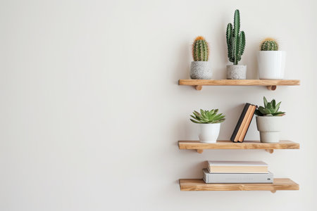 Wooden shelf with books and cactus - vintage effect style picturesの素材