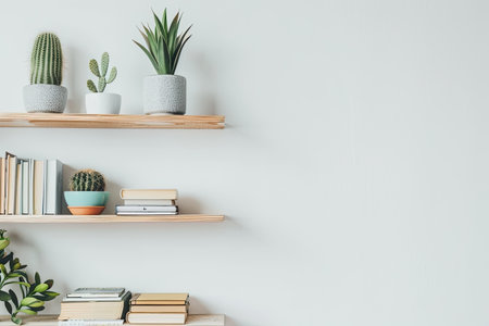 Wooden shelf with books and cactus - vintage effect style picturesの素材