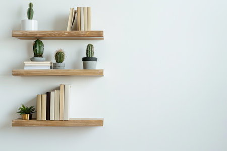 Wooden shelf with books and cactus - vintage effect style picturesの素材