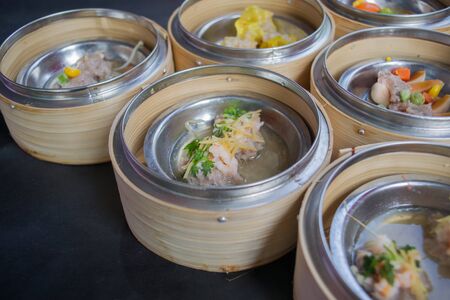 Dim sum in bamboo steamer, chinese cuisine.の写真素材