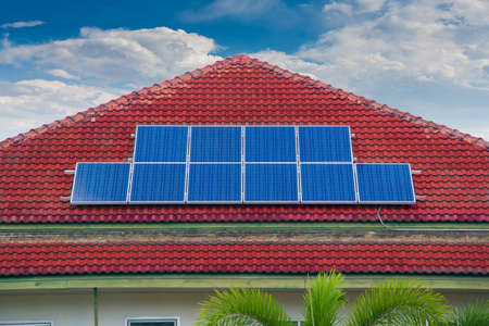solar cell panel on house's roof, green energyの写真素材