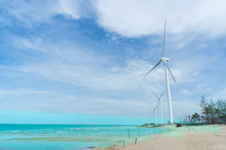 Wind turbine in the water park for onshore energy, Green energy, Selective energy.