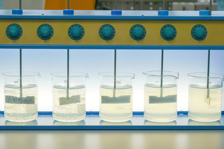Coagulation test (Jar test) wastewater from industry plant, Water quality testの写真素材