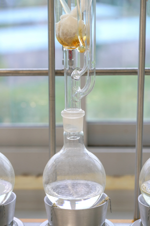 Soxhlet Extractor.Percolator-boiler and reflux,distillation flask on heating element.Organic chemistry class.Pharmacy Extractionの写真素材