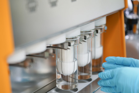 Soxhlet Extractor.Percolator-boiler and reflux,distillation flask on heating element.Organic chemistry class.Pharmacy Extractionの写真素材