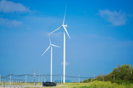 Wind turbines generating electricity with blue sky,renewable energy source