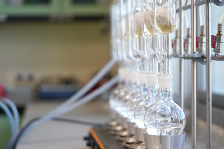 Soxhlet Extractor.Percolator-boiler and reflux,distillation flask on heating element.Organic chemistry class.Pharmacy Extractionの写真素材