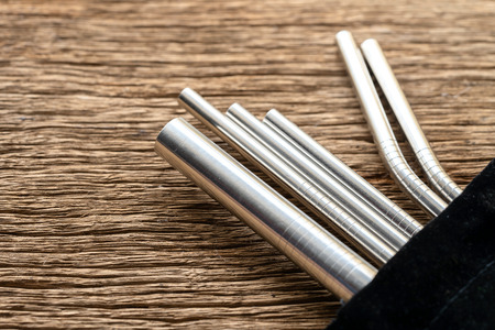 Stainless steel straws for reusable and reduce the use of plastic straw. Reduce plastic waste in environment.の写真素材