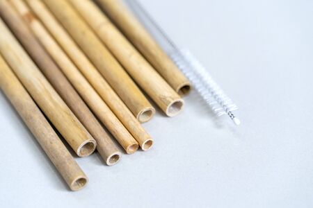 Nature drinking straws from bamboo wood for reusable and reduce the use of plastic straw. Reduce...
