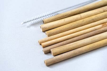 Nature drinking straws from bamboo wood for reusable and reduce the use of plastic straw. Reduce...