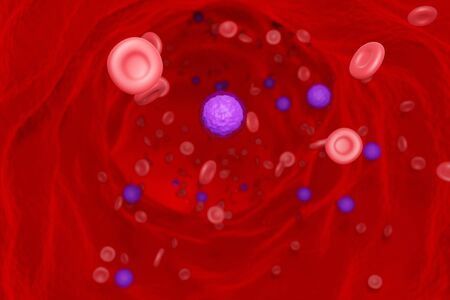 3D rendering Red blood cell and White blood cell flow in the blood vessel.の写真素材