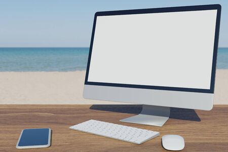 3D rendering Computer screen display monitor with blank screen. Computer mockup blank for concept.の写真素材