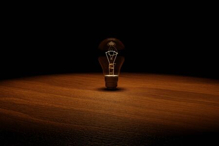 3D rendering  idea concept image with luminous realistic light bulb.の写真素材