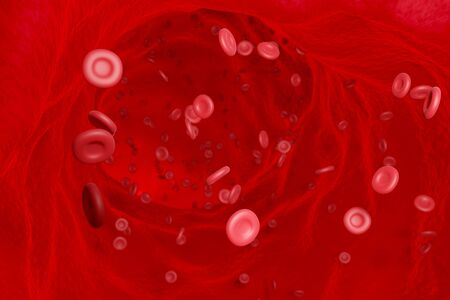 3D rendering Red blood cell flow in the blood vessel.の写真素材