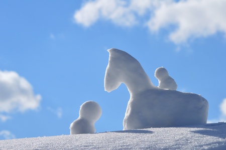horse made with snow and snowmenの写真素材