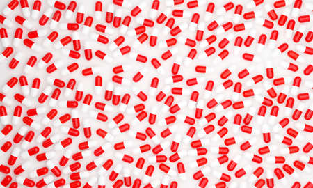 Capsule pill 3d illustration, red white medicine, on white background, 3d rendering, vitamin pills,...