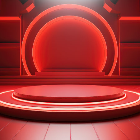 mockup red studio  with striking floor and illuminating lights backgroundの素材
