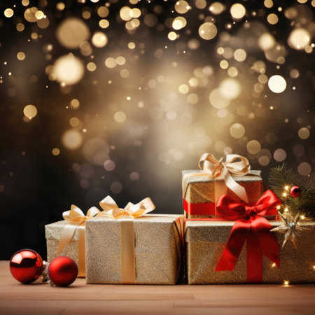 Christmas Banner with Gifts and Bokeh ,ai generatedの素材