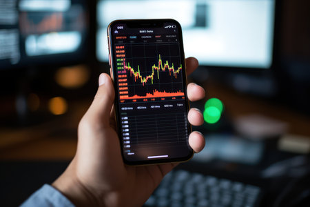 Businessman hand using mobile phone with digital financialの素材