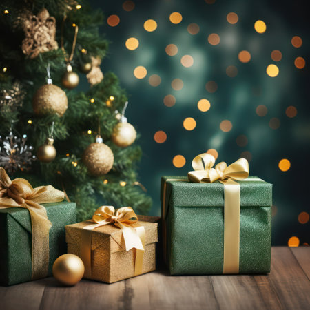 christmas and New Year's Eve Atmosphere with Decorated Christmas Trees Background,ai generatedの素材
