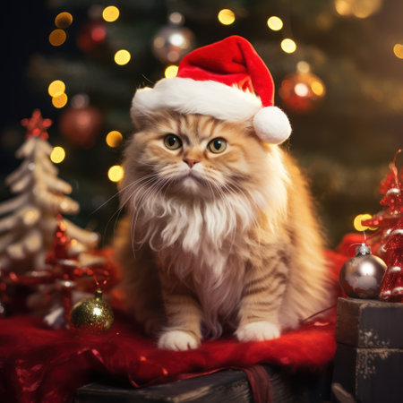 a funny cat exploring Christmas tree decorations Add warmth and humor to your projects with the playful antics of our furry friend.ai generatedの素材