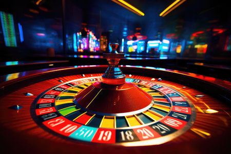 Let the thrill of casino roulette captivate you as this mesmerizing wheel beckons under the cloak of night. The roulette wheel's elegance and the moody atmosphere of the casino create an irresistible synergy, promising a night of anticipation, risk, and the tantalizing prospect of fortune. ai generatedの素材