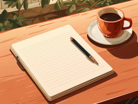 Explore this flat illustration of a teacher's desk featuring essential stationery items like pens and paper. Perfect for educational, office, and back-to-school concepts.の素材