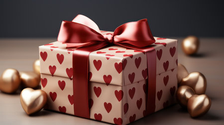 Capture the essence of romance with this top-view image featuring a heart-shaped polka dot gift box elegantly tied with a ribbon bow, bathed in natural daylight. Ideal for expressing love, celebrating special occasions, and creating elegant, memorable designsの素材