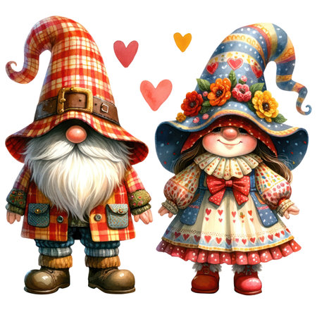 Rediscover the whimsy of love with this artistic vintage gnome pair illustration from the 70's. Ideal for adding a touch of nostalgia to your projects. Perfect for Valentine's Day greetings and more.の素材