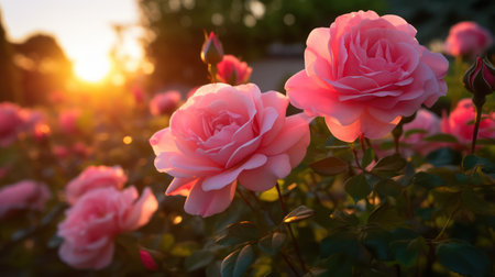 A close-up view of a pink rose in soft morning light, revealing the intricate details of delicate petals in all their natural freshness.の素材