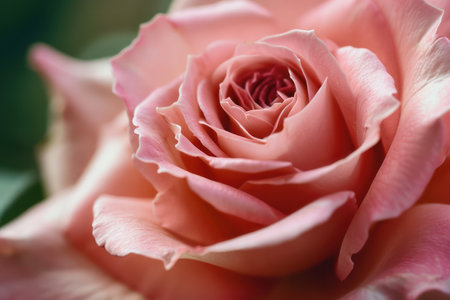 Witness the essence of romance through a hyper-realistic photograph featuring a soft pink rose in exquisite detail. The close-up reveals the delicate texture of the petals, creating an image that embodies love and the beauty of nature.の素材