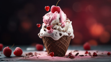 Celebrate love and sweetness with this romantic heart-shaped dessert on a captivating bokeh background. The close-up shot captures every detail, providing a delightful and indulgent visual experience for your creative projects.の素材