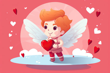 This Valentine's Day, embrace a modern look with a Cupid and heart vector, artistically rendered in a sleek and minimalist flat style.の素材