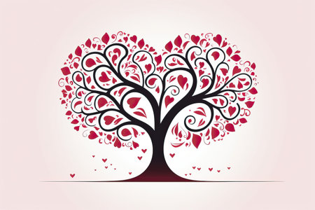 A captivating tree illustration in vector art style, featuring heart-shaped leaves, symbolizing the harmony of nature and love in a creative and sustainable manner.の素材