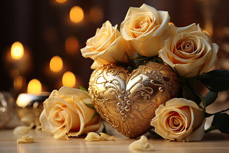 Experience the blend of sophistication and nature in this romantic rose art, highlighting golden hues for an elegant and realistic touch.の素材