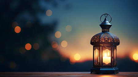 A culturally rich and spiritual Ramadan Kareem scene, captured in this wallpaper banner with a softly lit lantern, perfect for holy month A culturally rich and spiritual Ramadan Kareem scene, captured in this wallpaper banner with a softly lit lantern, perfect for holy month observances.の素材