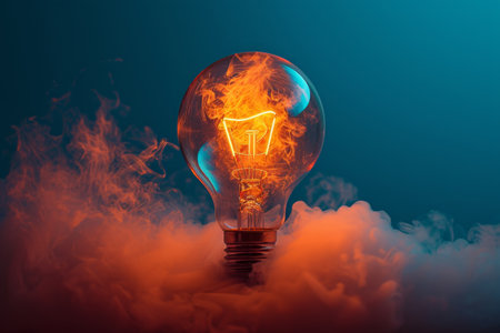Explore the creative depths of the human brain as it ignites with innovative business ideas, symbolized by a glowing light bulb in this conceptual image.の素材